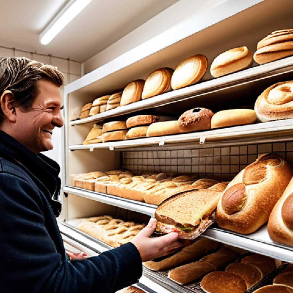 **A cozy, personalized Dutch bakery:** *A charming, intimate scene inside a local "bakkerij" (bakery) in the Netherlands. The baker, with a friendly smile, is handing a freshly baked "broodje" (sandwich) to a customer he knows by name. Shelves are filled with diverse breads and pastries, showcasing a sense of warmth and community. The scene should evoke the feeling of "hyperpersonalization in its purest form."*