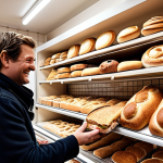 **A cozy, personalized Dutch bakery:** *A charming, intimate scene inside a local "bakkerij" (bakery) in the Netherlands. The baker, with a friendly smile, is handing a freshly baked "broodje" (sandwich) to a customer he knows by name. Shelves are filled with diverse breads and pastries, showcasing a sense of warmth and community. The scene should evoke the feeling of "hyperpersonalization in its purest form."*