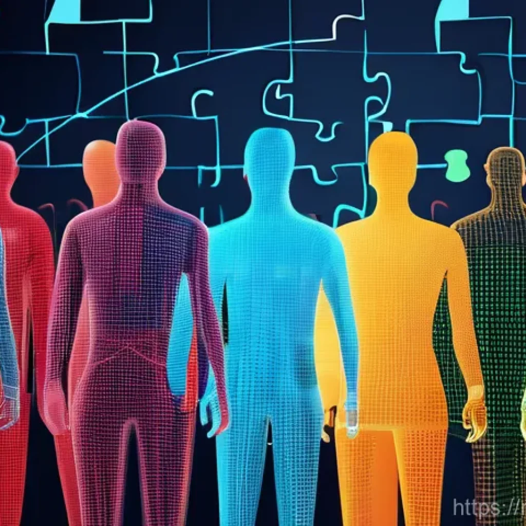 하이퍼 퍼스널라이제이션을 위한 고객 데이터 통합 - **Prompt:** A diverse group of people, each at the center of a vibrant, interconnected digital web. ...