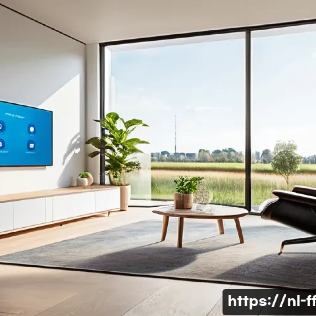 하이퍼 퍼스널라이제이션과 디지털 에코시스템 - A vibrant Dutch smart home interior featuring a modern living room equipped with AI-powered IoT devi...