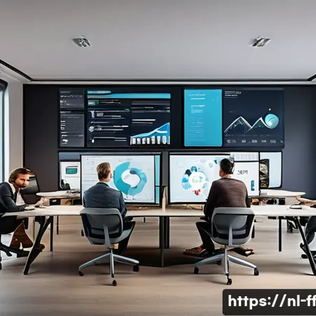 하이퍼 퍼스널라이제이션을 위한 CRM 도구 - A modern Dutch office environment with a diverse marketing team analyzing 360-degree customer data o...