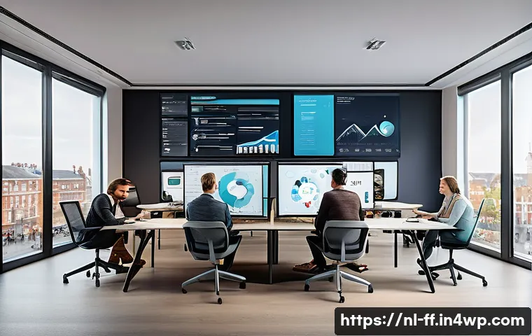 하이퍼 퍼스널라이제이션을 위한 CRM 도구 - A modern Dutch office environment with a diverse marketing team analyzing 360-degree customer data o...