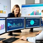 Home 21 하이퍼 퍼스널라이제이션과 실시간 마케팅 전략 - A modern office scene showcasing a diverse team of Dutch marketing professionals analyzing real-time...