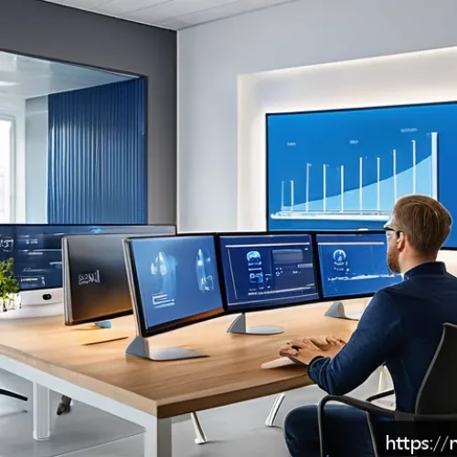Home 32 하이퍼 퍼스널라이제이션과 디지털 트랜스포메이션 - A modern Dutch office environment showing a diverse team of professionals analyzing integrated custo...