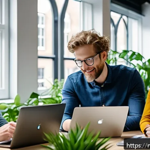 Home 31 하이퍼 퍼스널라이제이션을 위한 인사이트 팀 구성 - A modern insight team in a bright, contemporary Dutch office environment collaborating around a larg...
