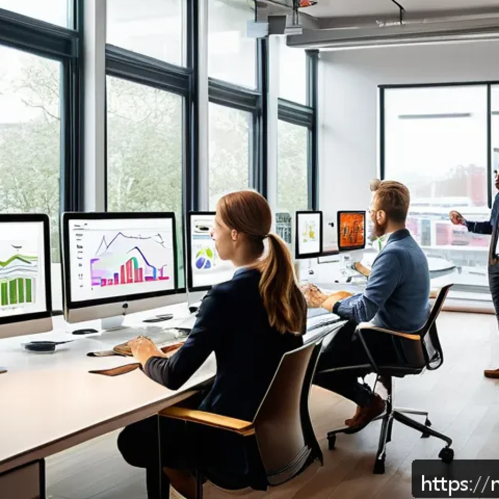 하이퍼 퍼스널라이제이션 성공을 위한 KPI 설정 - A modern Dutch digital marketing office scene showing a diverse team of professionals analyzing real...