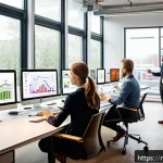 Home 18 하이퍼 퍼스널라이제이션 성공을 위한 KPI 설정 - A modern Dutch digital marketing office scene showing a diverse team of professionals analyzing real...