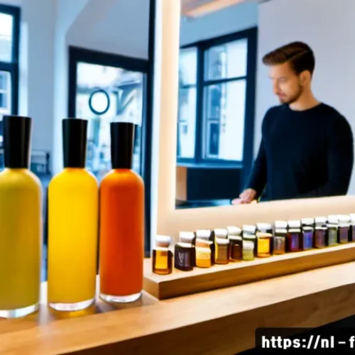 Home 17 하이퍼 퍼스널라이제이션과 브랜딩 전략 - Photorealistic modern Amsterdam boutique interior, a diverse Dutch customer interacting with a sleek...